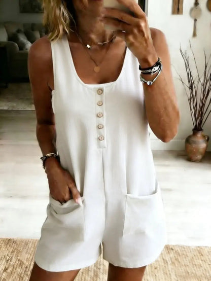 Casual Button-Front Pockets Jumpsuit Womens Clothing