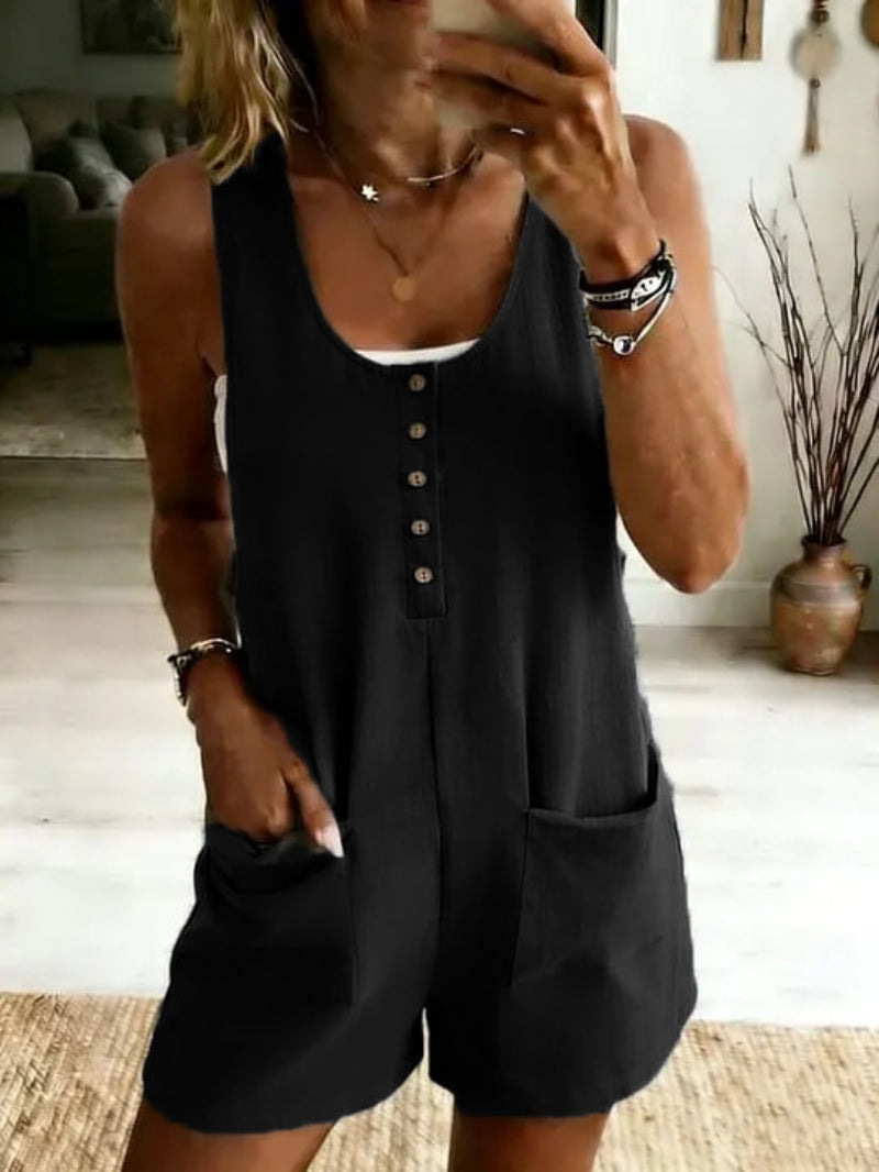 Casual Button-Front Pockets Jumpsuit Womens Clothing