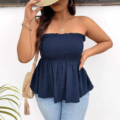Solid-color Ruffled Off-shoulder Womens Clothing
