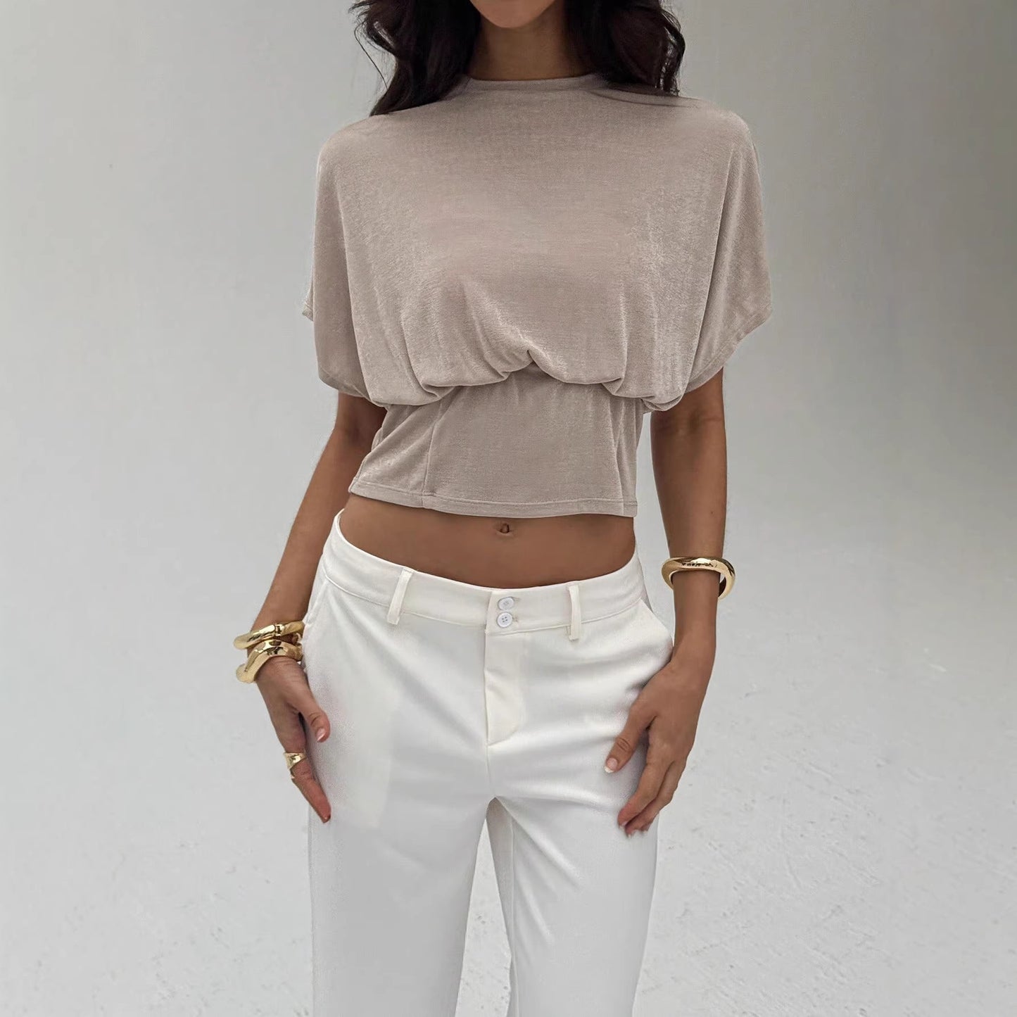 Loose Fitting Waist Cinched Batwing Sleeve Flattering Womens Clothing