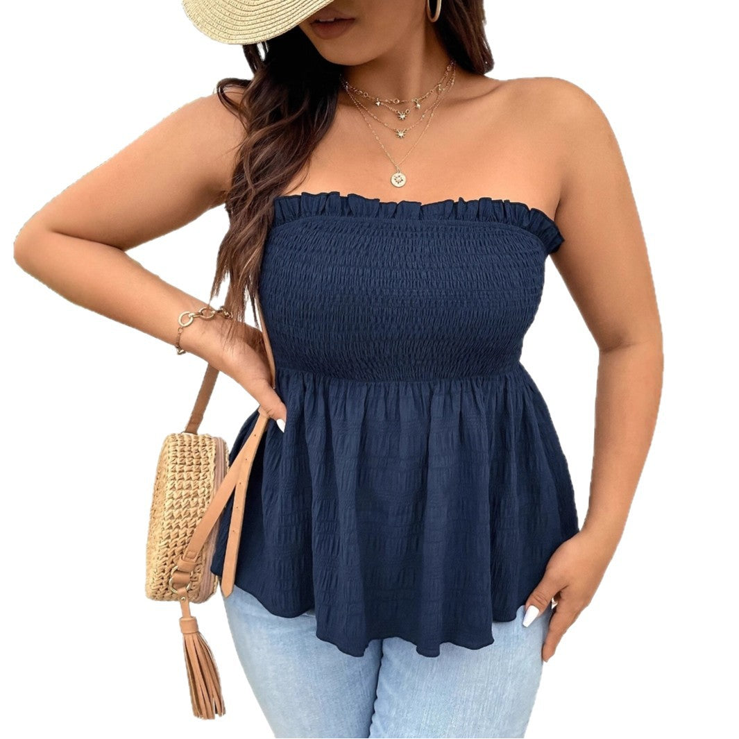 Solid-color Ruffled Off-shoulder Womens Clothing