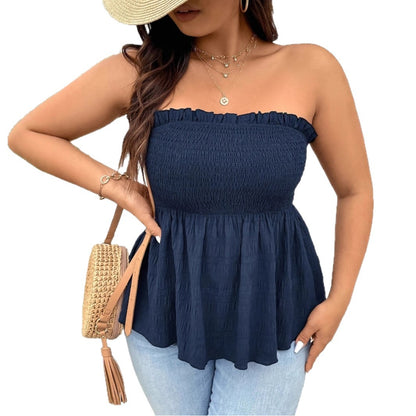Solid-color Ruffled Off-shoulder Womens Clothing