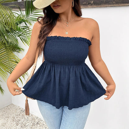 Solid-color Ruffled Off-shoulder Womens Clothing