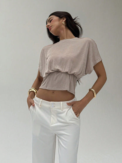 Loose Fitting Waist Cinched Batwing Sleeve Flattering Womens Clothing