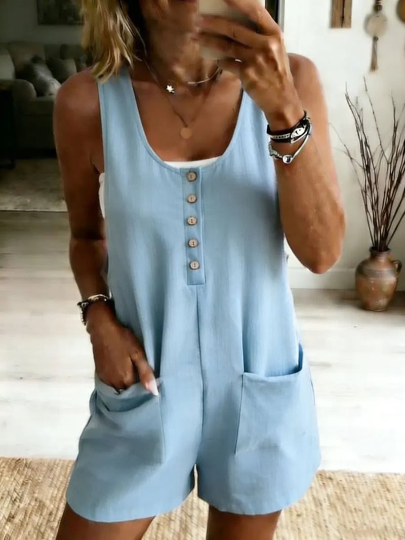 Casual Button-Front Pockets Jumpsuit Womens Clothing