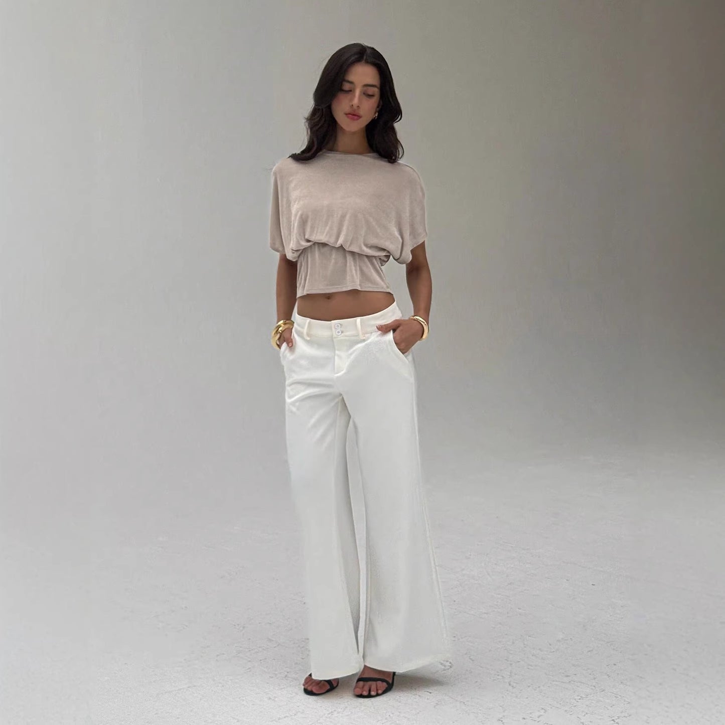 Loose Fitting Waist Cinched Batwing Sleeve Flattering Womens Clothing