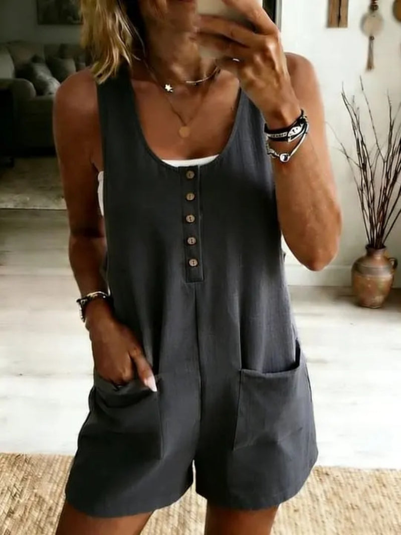 Casual Button-Front Pockets Jumpsuit Womens Clothing
