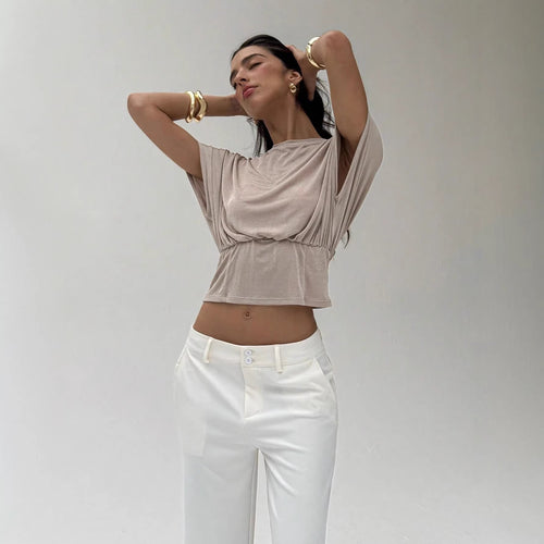 Loose Fitting Waist Cinched Batwing Sleeve Flattering Womens Clothing