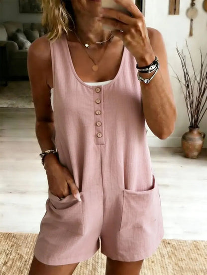 Casual Button-Front Pockets Jumpsuit Womens Clothing